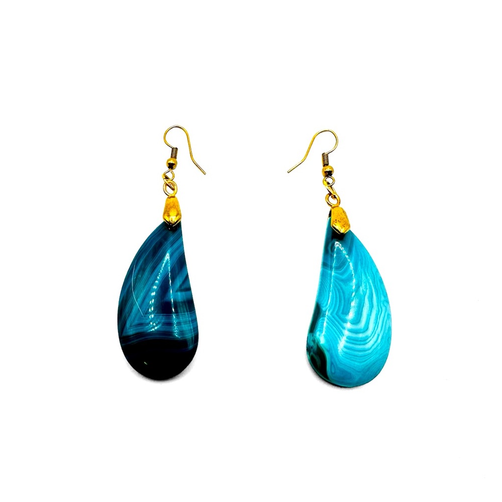 ★ Vintage Y2K Handmade Blue Agate Gemstone Dangling Earrings - Blue Shades ★